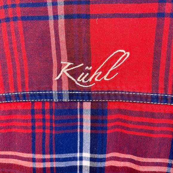KUHL Button Up Shirt Womens M Red Blue Plaid L/S Thin Flannel Double Pocket - Picture 15 of 15